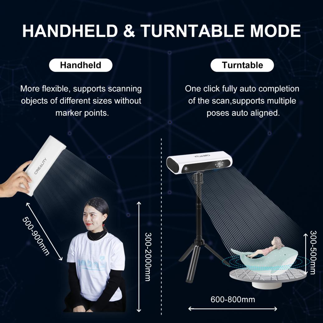 Creality Upgraded CR-Scan01 3D Scanner Kit with Turntable and Tripod, Handheld & Turntable Dual-Mode, 0.1mm Accuracy, No Marker Quick Scanning, Affordable Professional Level 3D Printer Scanners