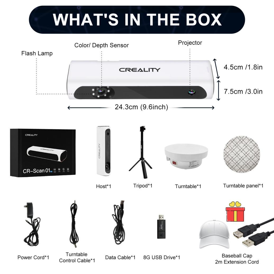 Creality Upgraded CR-Scan01 3D Scanner Kit with Turntable and Tripod, Handheld & Turntable Dual-Mode, 0.1mm Accuracy, No Marker Quick Scanning, Affordable Professional Level 3D Printer Scanners