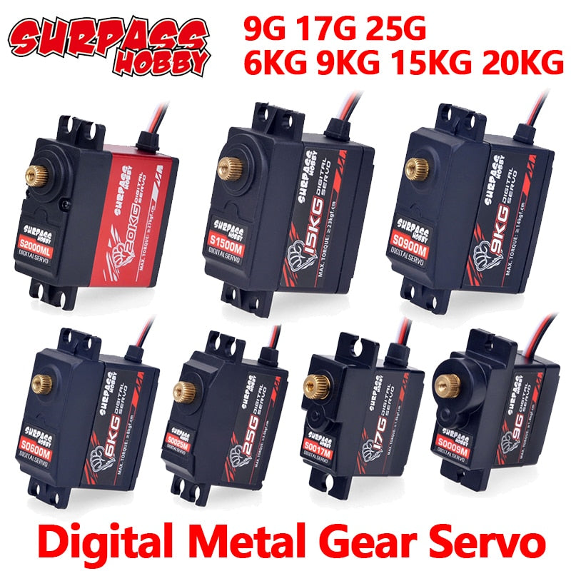 SURPASS Hobby Digital Servo 9G 17G 25G 6KG 9KG 15KG 20kg Metal Gear Servo for 1/8 1/10 RC Car Boat Duct Plane Airplane Robot