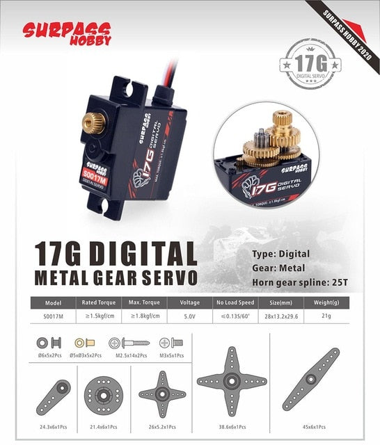 SURPASS Hobby Digital Servo 9G 17G 25G 6KG 9KG 15KG 20kg Metal Gear Servo for 1/8 1/10 RC Car Boat Duct Plane Airplane Robot