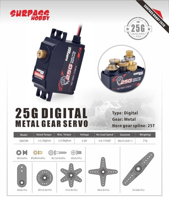 SURPASS Hobby Digital Servo 9G 17G 25G 6KG 9KG 15KG 20kg Metal Gear Servo for 1/8 1/10 RC Car Boat Duct Plane Airplane Robot