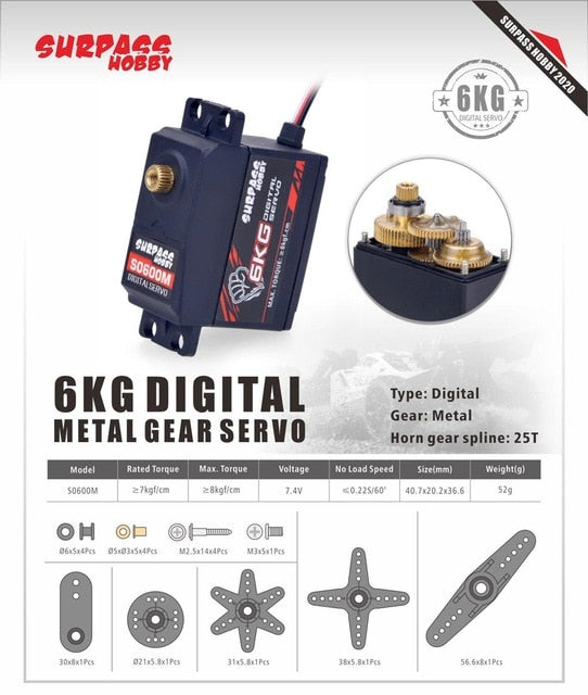 SURPASS Hobby Digital Servo 9G 17G 25G 6KG 9KG 15KG 20kg Metal Gear Servo for 1/8 1/10 RC Car Boat Duct Plane Airplane Robot