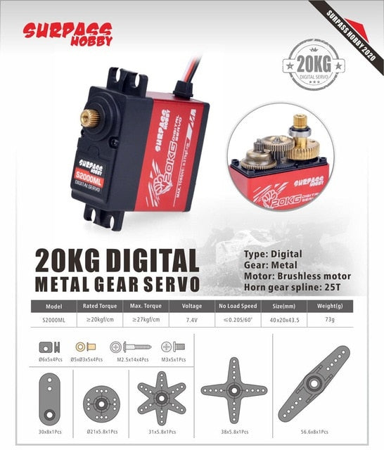 SURPASS Hobby Digital Servo 9G 17G 25G 6KG 9KG 15KG 20kg Metal Gear Servo for 1/8 1/10 RC Car Boat Duct Plane Airplane Robot